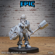 Bearded Female Dwarf - Epic Miniatures | Mighty Heroes | 28mm | 32mm | PC | Paladin | Fighter | Bard | Hammer