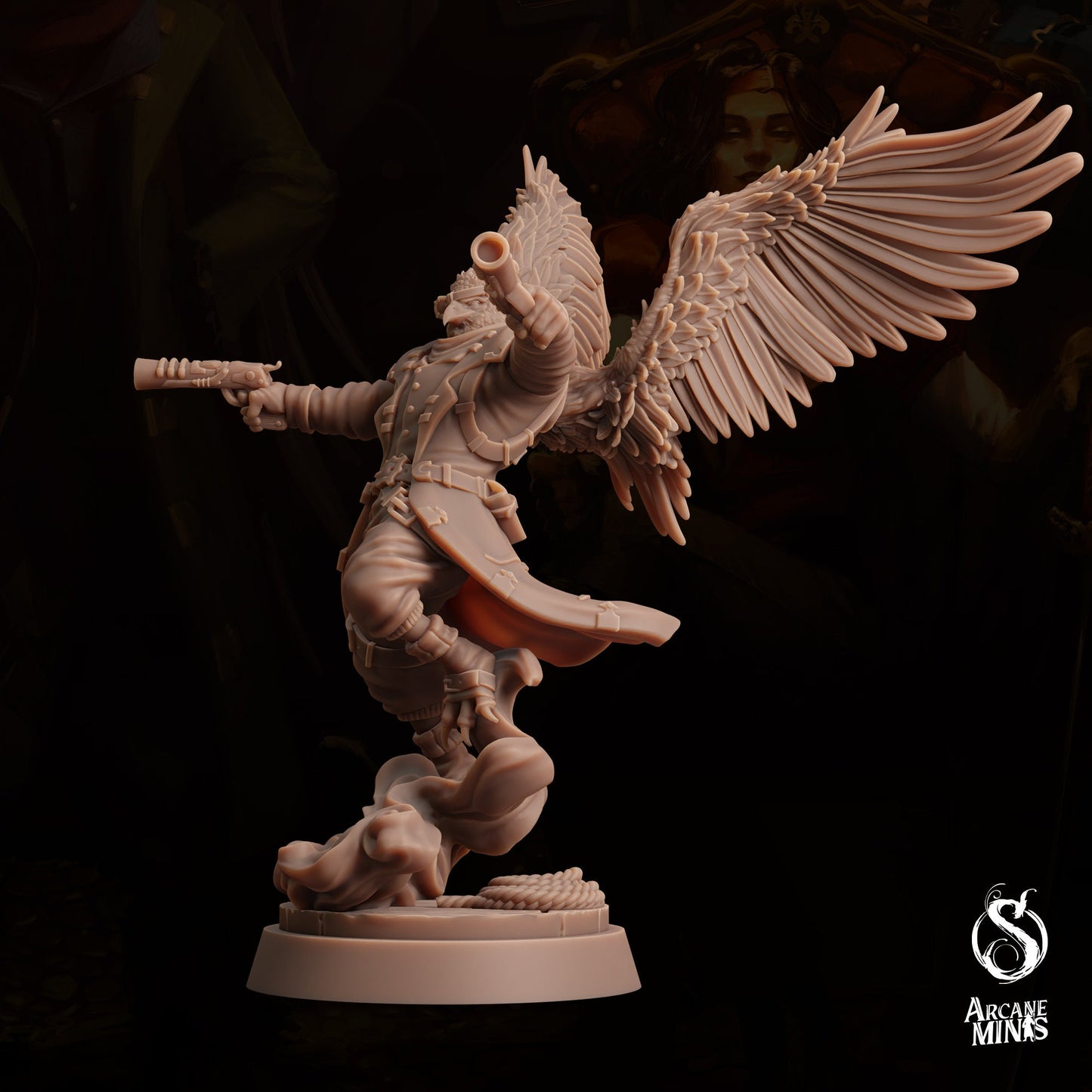 Avensari Eagalan Brawler, Birdfolk Rogue - Arcane Minis | 32mm The Queens Deceipt | Gunslinger | Pirate | Gunman