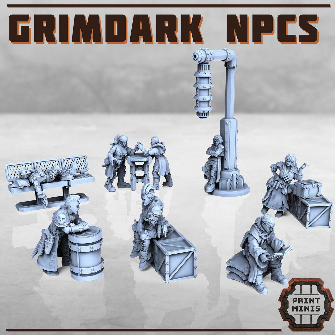 Grimdark NPCs - Print Minis | Sci Fi | 28mm Heroic | Bar | Arm Wrestling | Bench