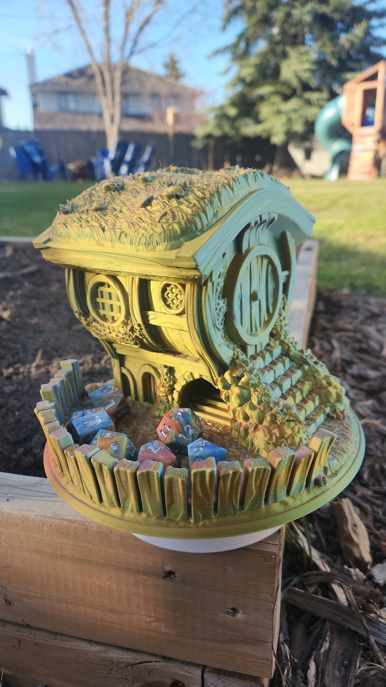 Greenhill Dice Tower - Fantasy 3d Tabletop | Big Fungus Terrain for Roleplaying and Gaming | Tricolor | Rainbow | Color Changing