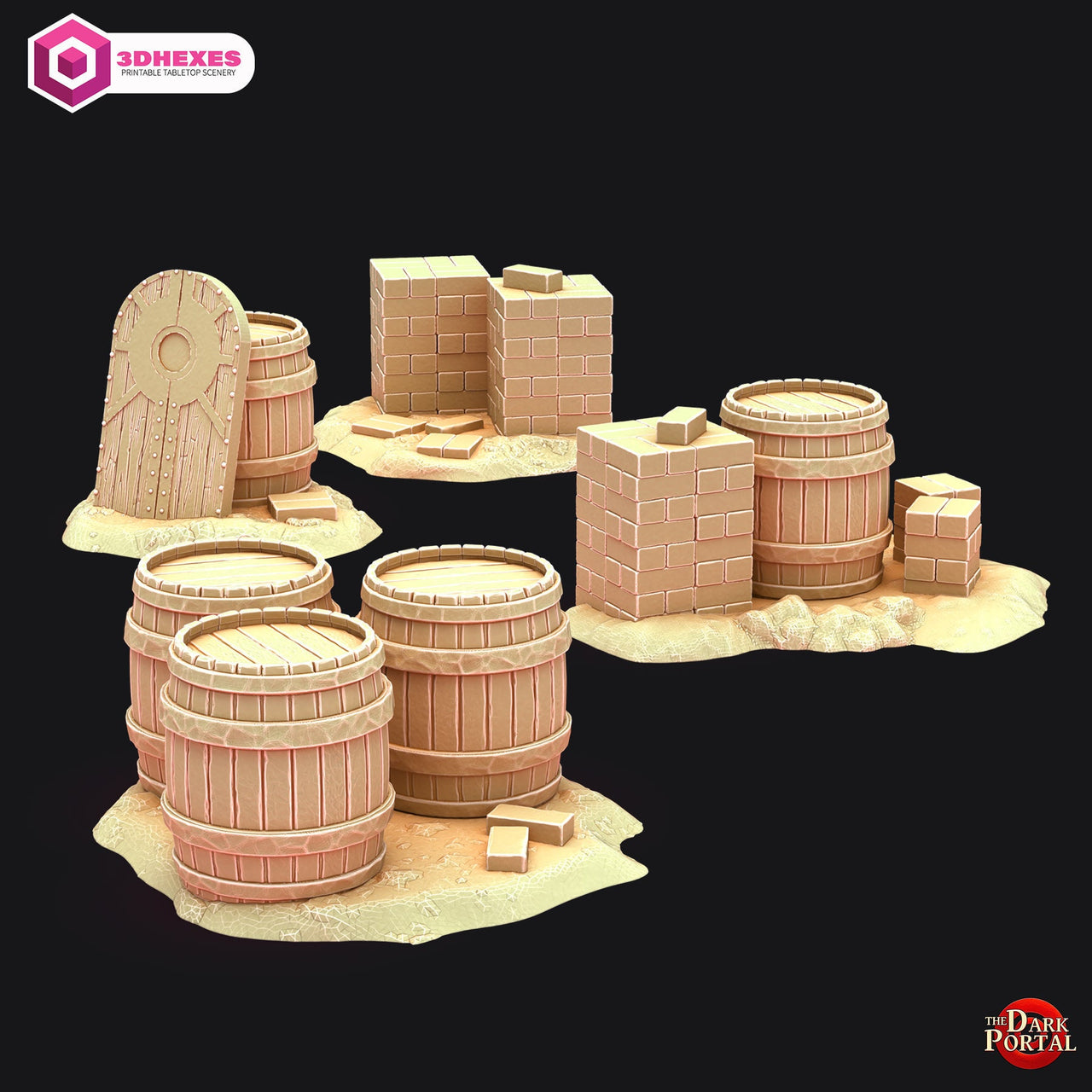 Construction Site Scatter Terrain - Echoes of the Dark Portal by 3dHexes | Ancient Ruins Terrain for Roleplaying and Gaming | Barrel | Brick