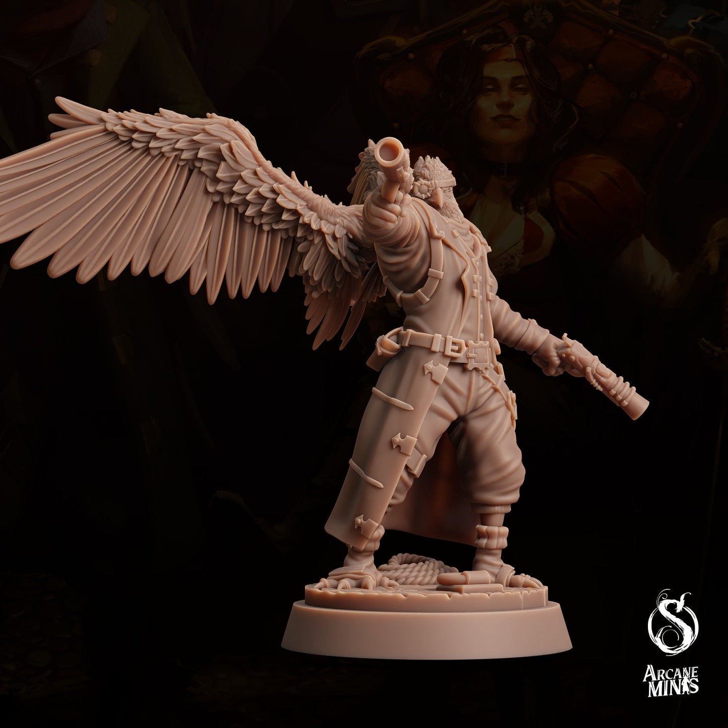 Avensari Eagalan Brawler, Birdfolk Rogue - Arcane Minis | 32mm The Queens Deceipt | Gunslinger | Pirate | Gunman