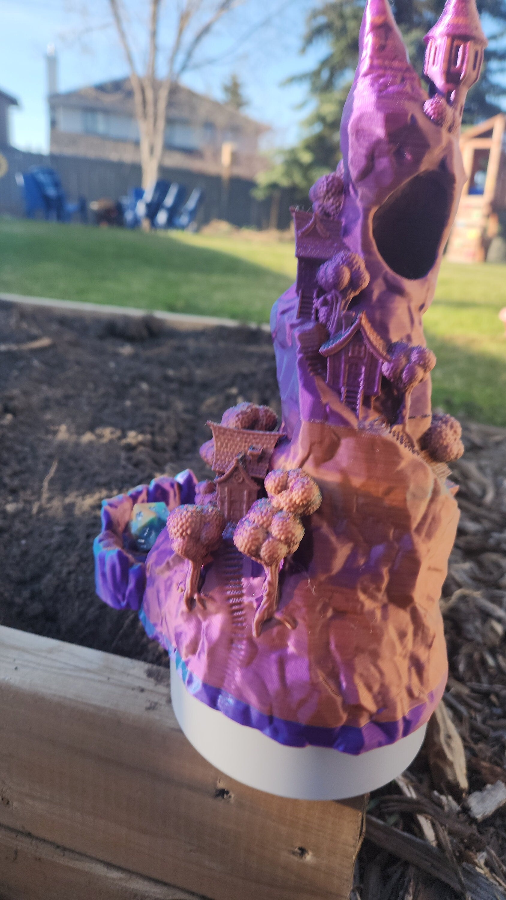 Mountain Village Dice Tower - Fantasy 3d Tabletop | Big Fungus Terrain for Roleplaying and Gaming | Tricolor | Rainbow | Color Changing