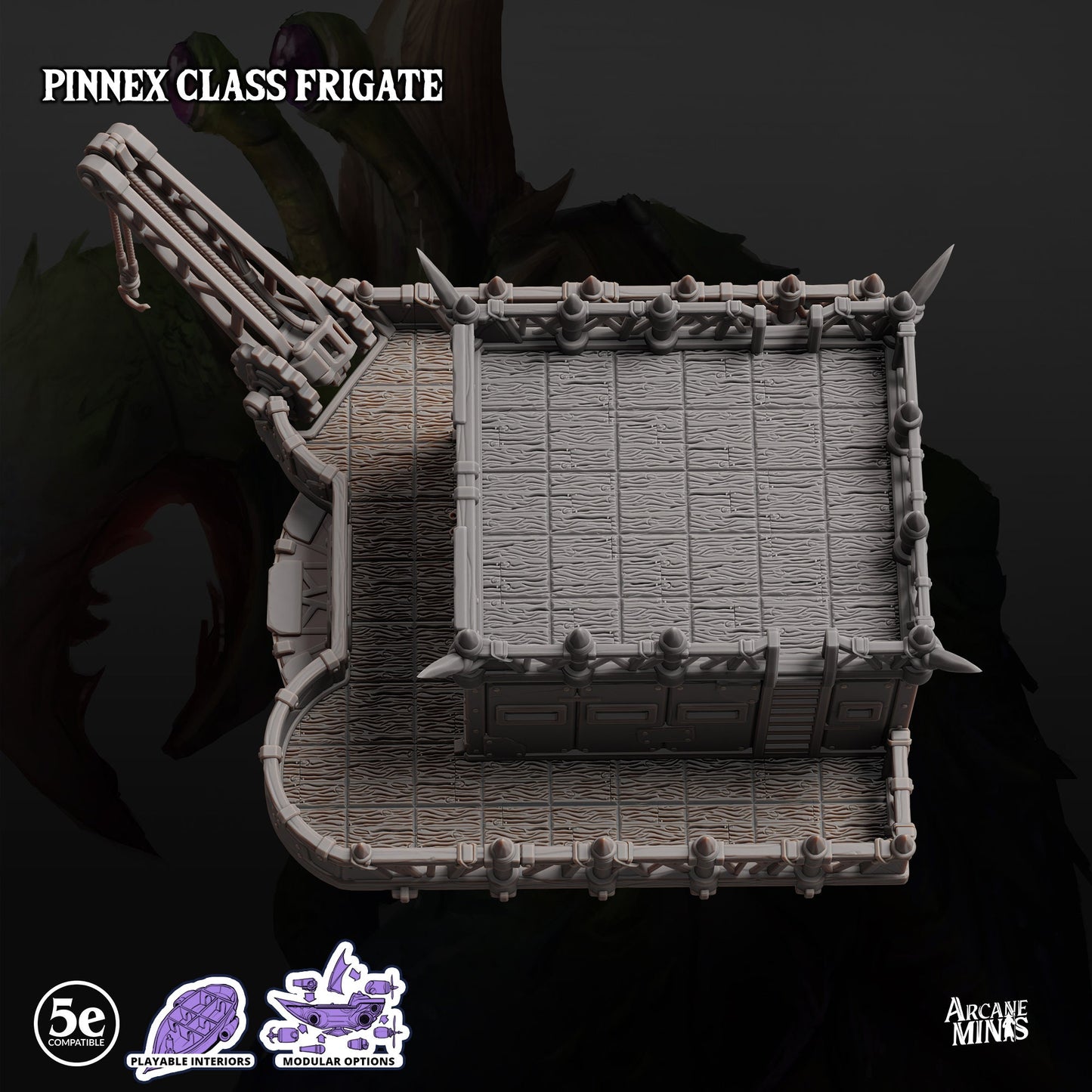 Pinnex Frigate, Crab Airship - Arcane Minis | 32mm | Research Station | Playable Interior | Crane | Lobster