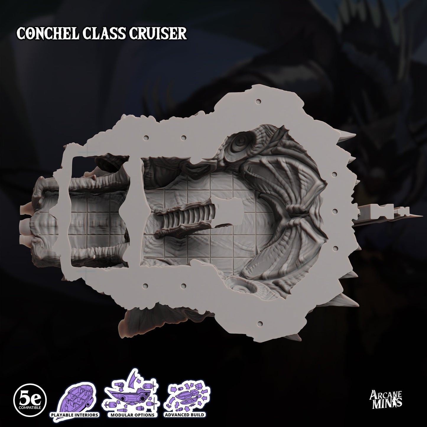 Conchel Class Cruiser - Arcane Minis | 32mm | Psychic Squids | Airship | Massive! | Playable Interior | 1195mm Long!