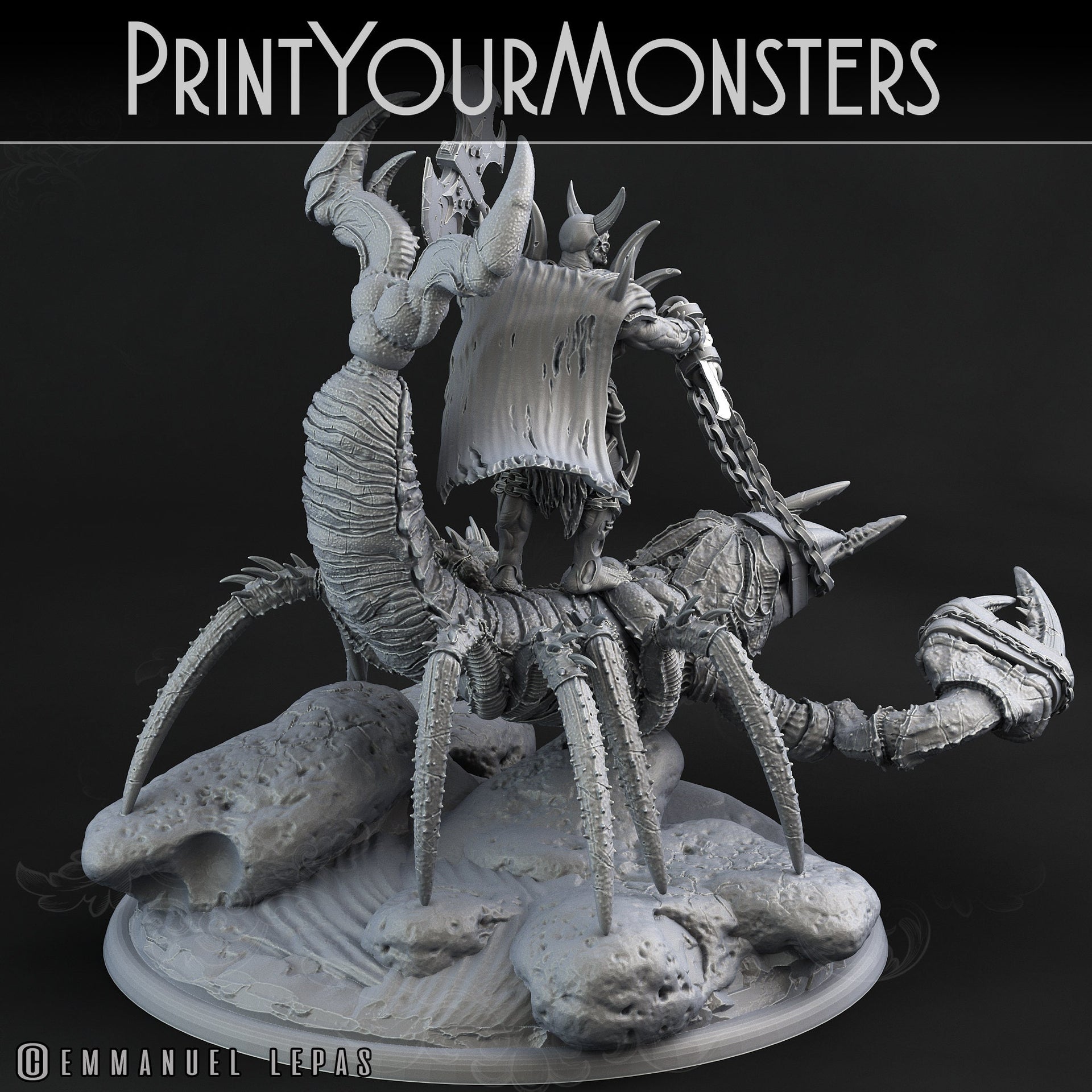 Orc Champion with Sand Fisher Mount - Print Your Monsters