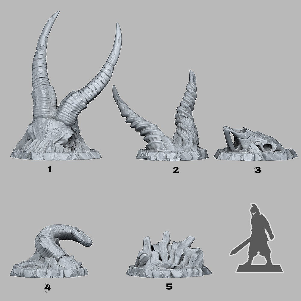 Buried Ram Skeleton Scatter Terrain - Fantastic Plants and Rocks