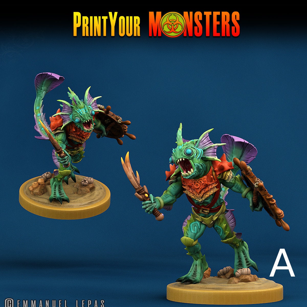 Searakin, Fish folk Warriors - Print Your Monsters | D&D  | 32mm | Mermen | Fishfolk | Deapsea