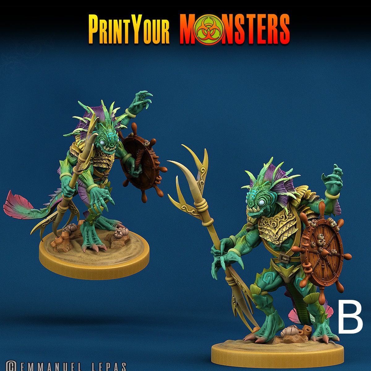 Searakin, Fish folk Warriors - Print Your Monsters | D&D  | 32mm | Mermen | Fishfolk | Deapsea