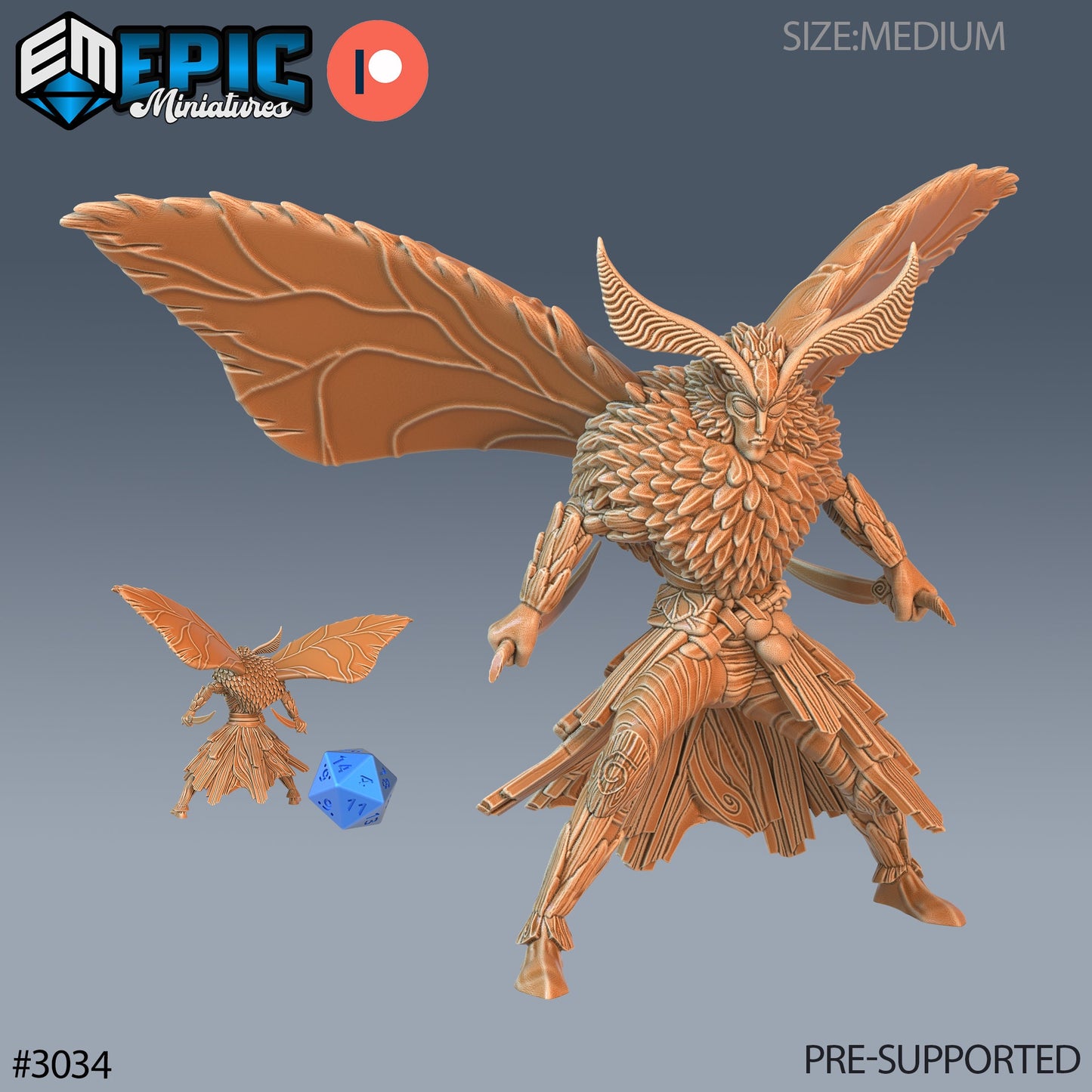 Moth Warrior- Epic Miniatures | Pathfinder | 28mm | 32mm | Mothfolk | Soldier | Fighter