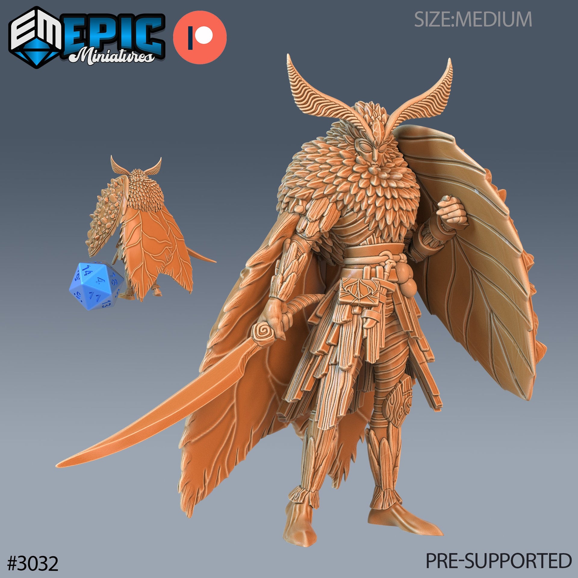 Moth Warrior- Epic Miniatures | Pathfinder | 28mm | 32mm |  Mothfolk | Soldier | Fighter
