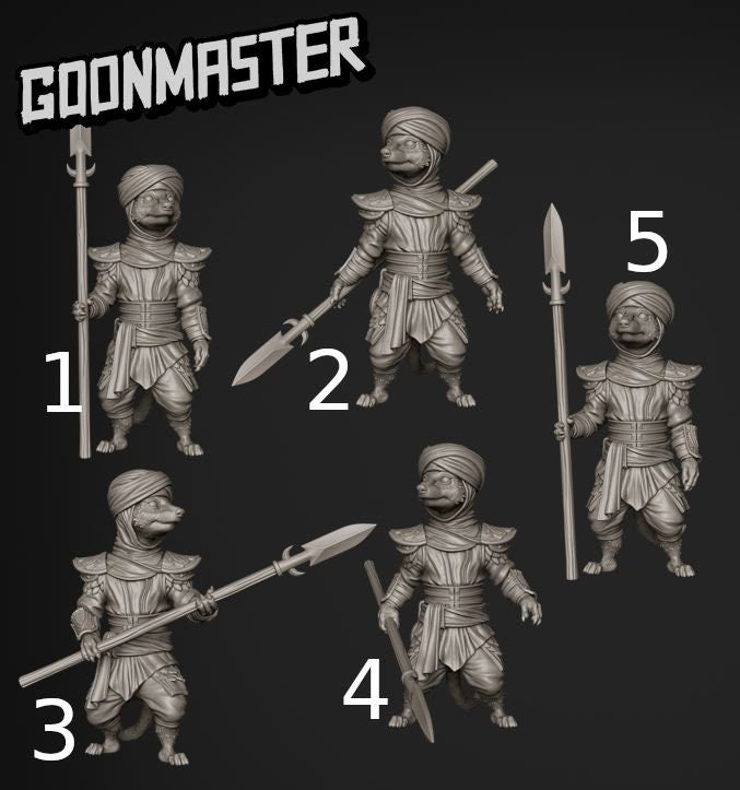 Meerkat Spearman - Goonmaster | Miniature | Mighty Meerkat | Wargaming | Roleplaying Games | 32mm | Soldier | Mercenary | Warband