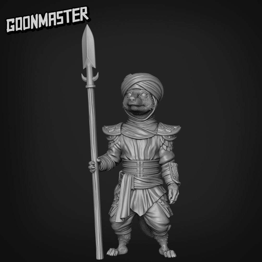 Meerkat Spearman - Goonmaster | Miniature | Mighty Meerkat | Wargaming | Roleplaying Games | 32mm | Soldier | Mercenary | Warband