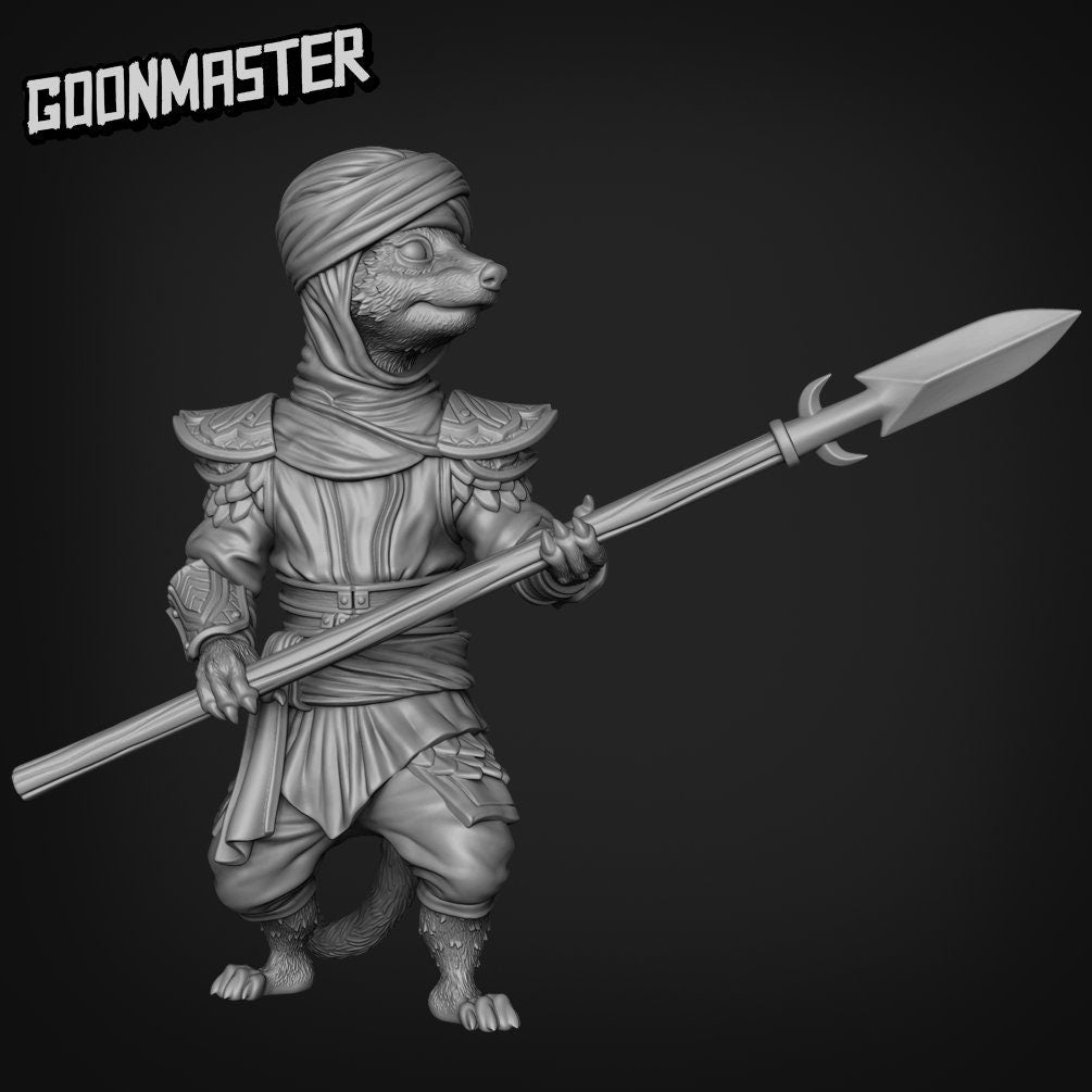 Meerkat Spearman - Goonmaster | Miniature | Mighty Meerkat | Wargaming | Roleplaying Games | 32mm | Soldier | Mercenary | Warband