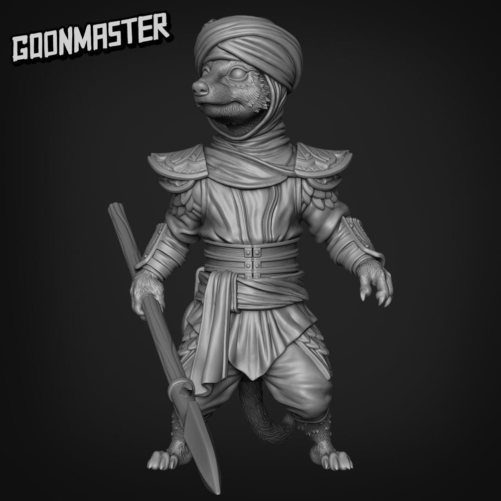 Meerkat Spearman - Goonmaster | Miniature | Mighty Meerkat | Wargaming | Roleplaying Games | 32mm | Soldier | Mercenary | Warband