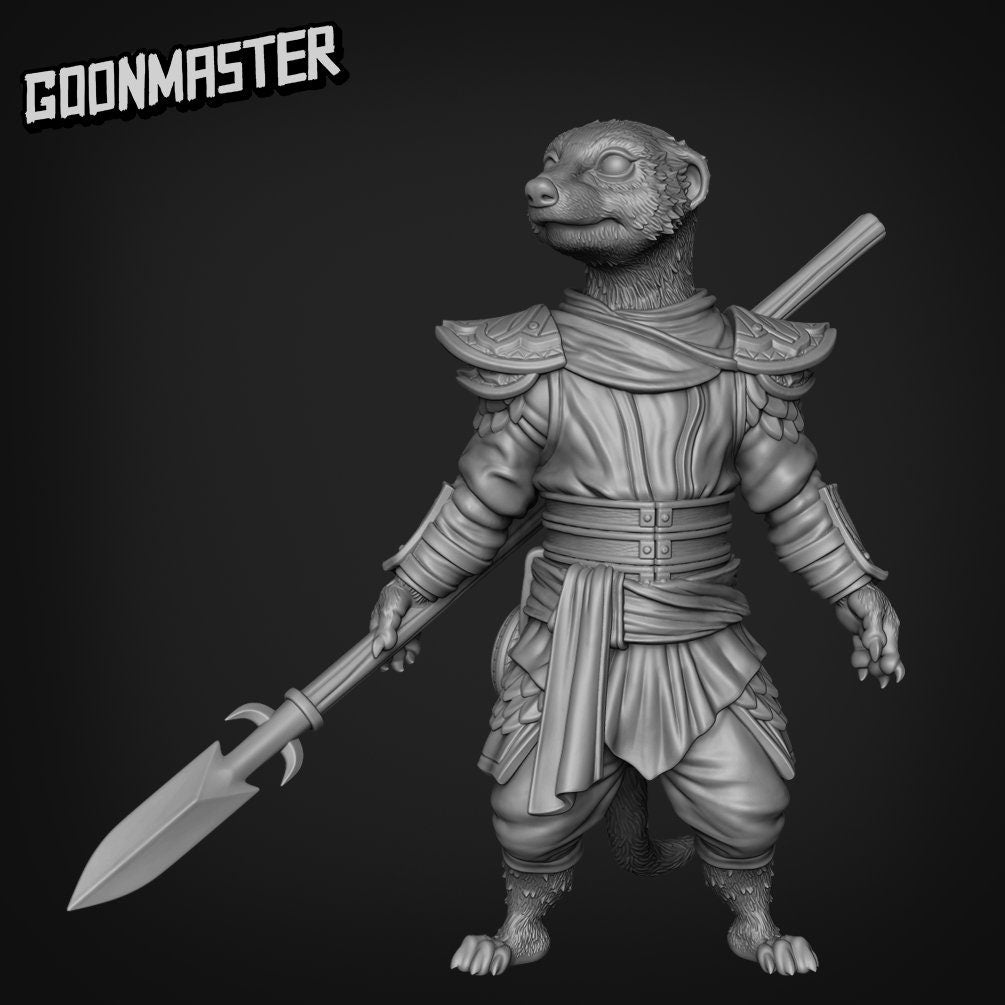 Meerkat Spearman - Goonmaster | Miniature | Mighty Meerkat | Wargaming | Roleplaying Games | 32mm | Soldier | Mercenary | Warband