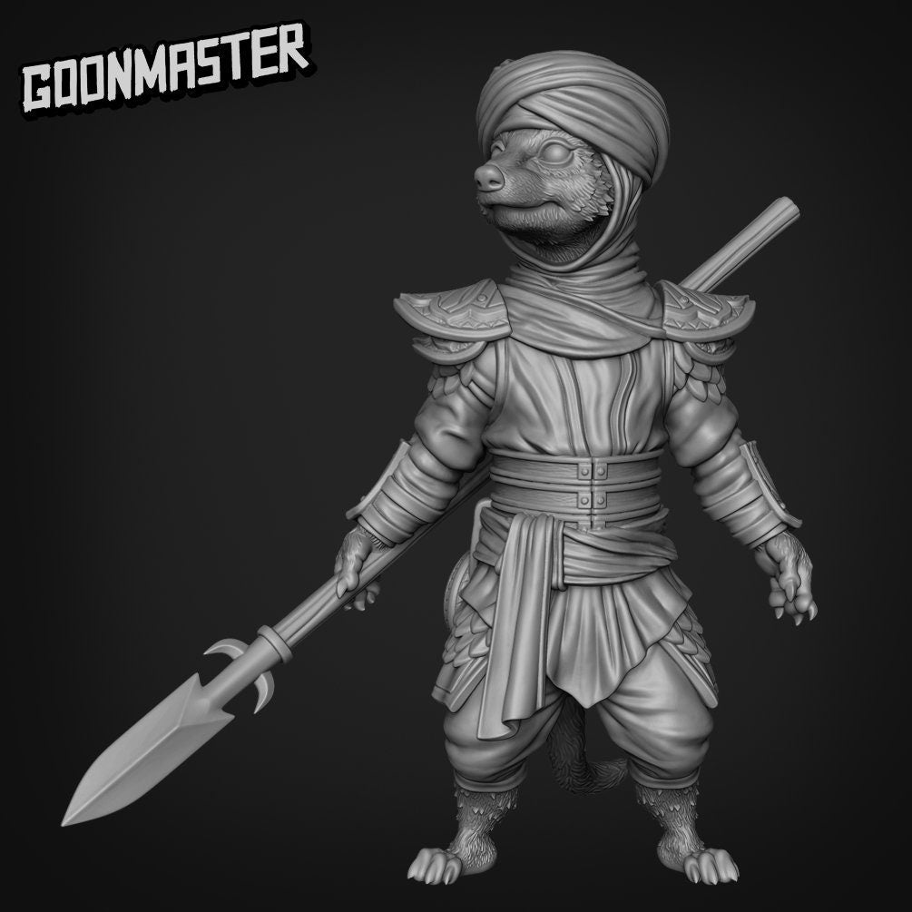 Meerkat Spearman - Goonmaster | Miniature | Mighty Meerkat | Wargaming | Roleplaying Games | 32mm | Soldier | Mercenary | Warband