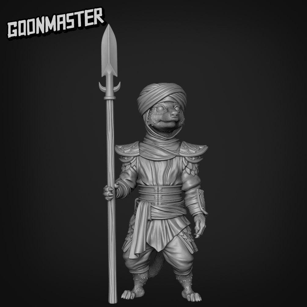 Meerkat Spearman - Goonmaster | Miniature | Mighty Meerkat | Wargaming | Roleplaying Games | 32mm | Soldier | Mercenary | Warband