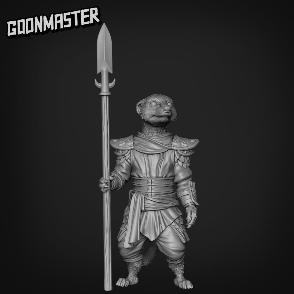 Meerkat Spearman - Goonmaster | Miniature | Mighty Meerkat | Wargaming | Roleplaying Games | 32mm | Soldier | Mercenary | Warband