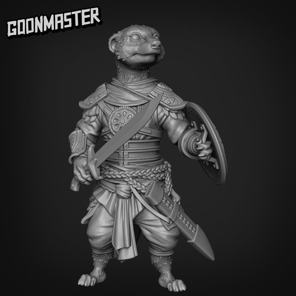 Meerkat Swordsman - Goonmaster | Miniature | Mighty Meerkat | Wargaming | Roleplaying Games | 32mm | Soldier | Mercenary | Warband