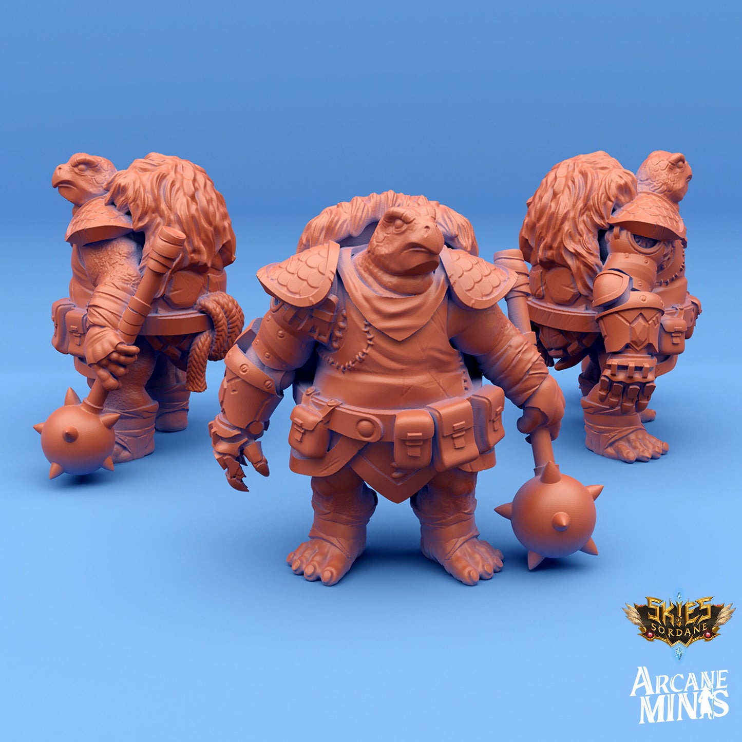 Ketsudo Barbarian, Turtle folk Knight - Arcane Minis | 32mm | Carren Pirates | Hammer | Shield | Mace | Fighter | Mercenary | Bandit