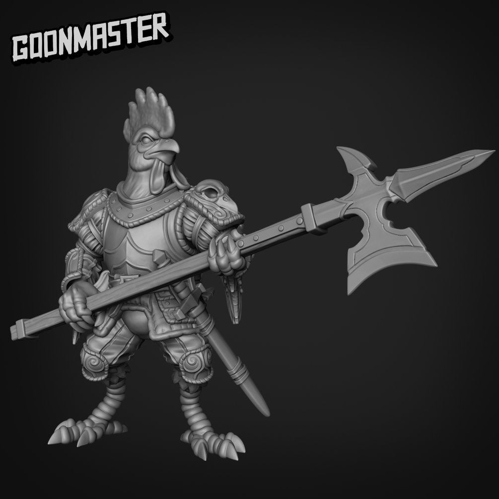 Chicken Hellbird - Goonmaster | Miniature | Wargaming | Roleplaying Games | 32mm | Rooster Knight | Man at Arms | Halberd | Spear