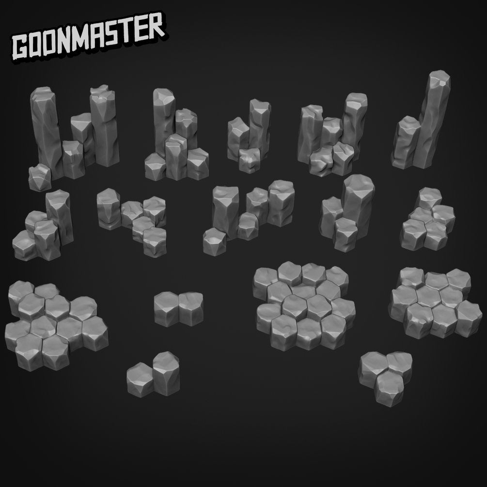 Basalt column - Goonmaster Basing Bits | Miniature | Wargaming | Roleplaying Games | 32mm | Basing Supplies | Rubble | Stone | Hexagon