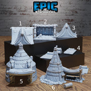 Bandit Camp Scatter Terrain - Epic Miniatures | 28mm | 32mm | Well | Cage | Torch | Log | Fire