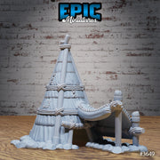 Bandit Camp Scatter Terrain - Epic Miniatures | 28mm | 32mm | Well | Cage | Torch | Log | Fire