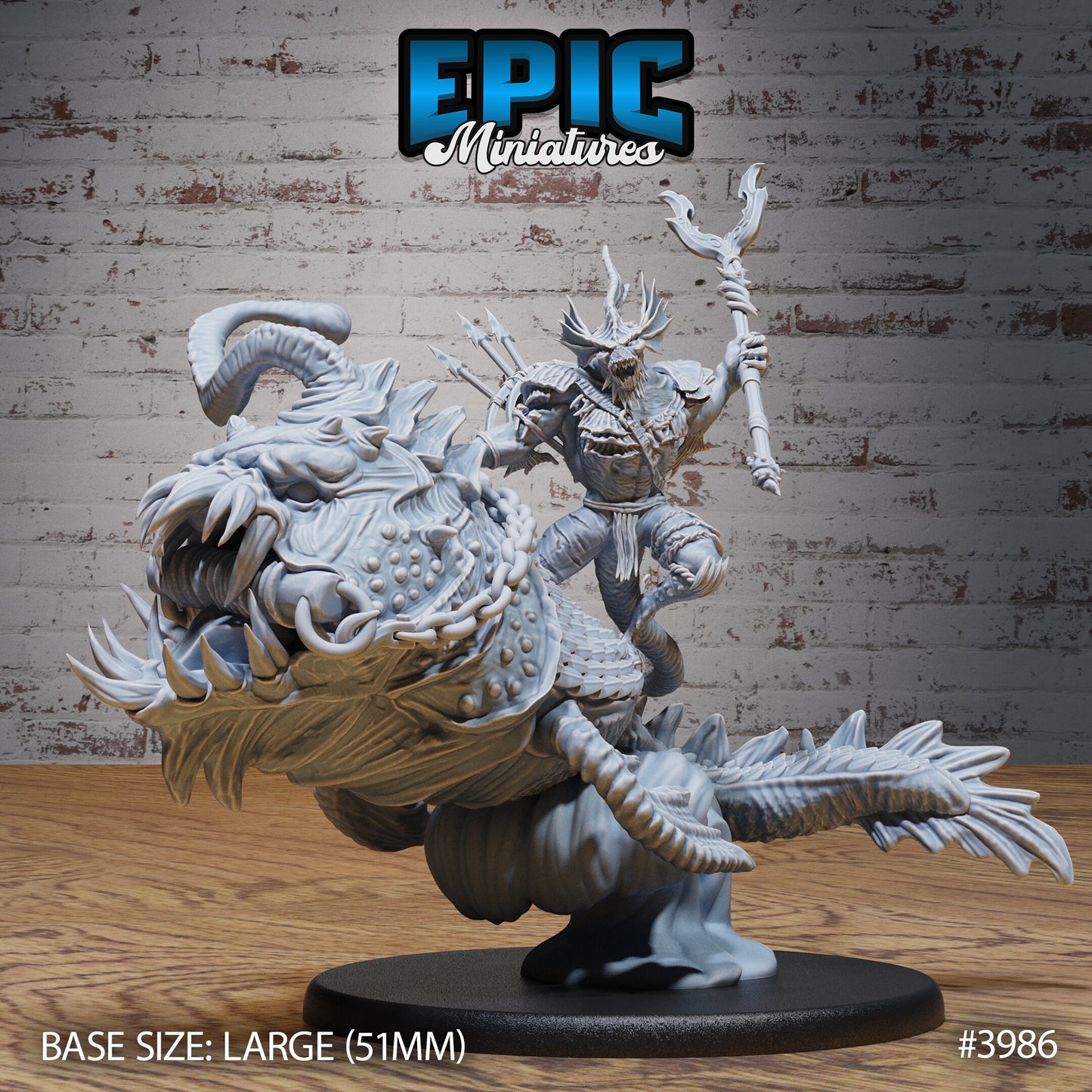 Merfolk Champion - Epic Miniatures | 32mm | Sinister Harbor | Fighter | Warrior | Lord | Anglerfish Mount