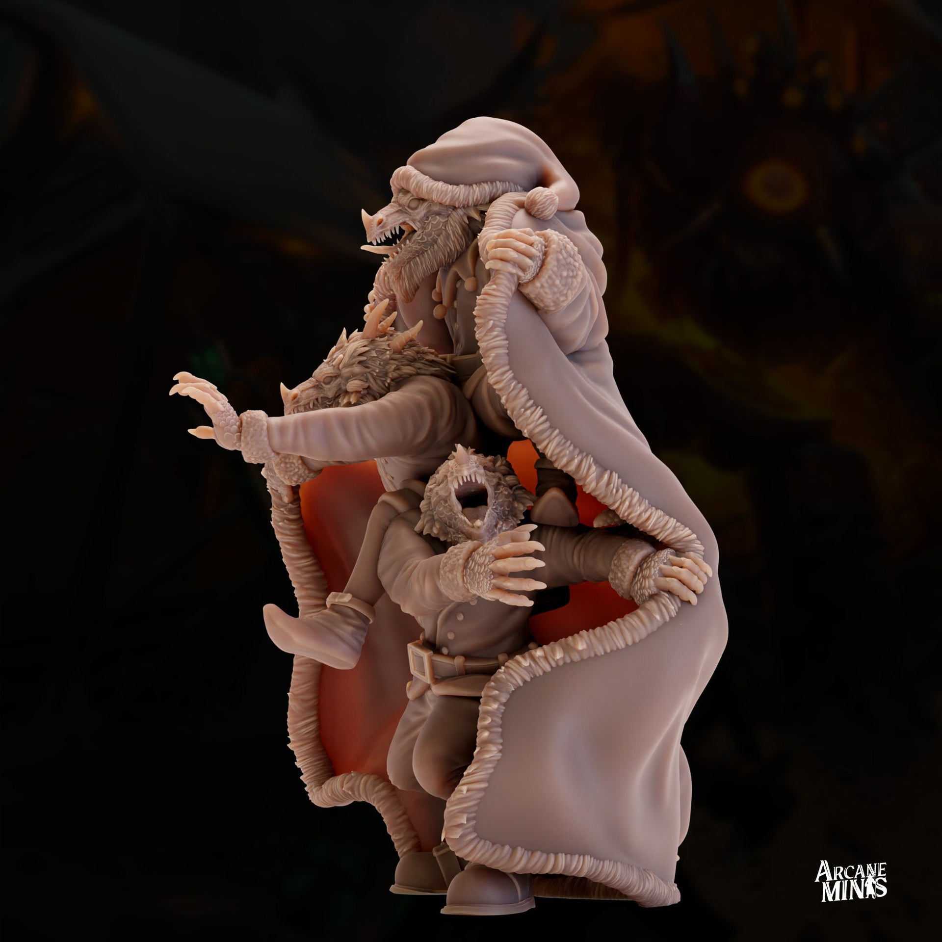Drekon Santa Infiltrator- Arcane Minis | 32mm | 3 kobolds in a trenchcoat | Rogue | Assassin