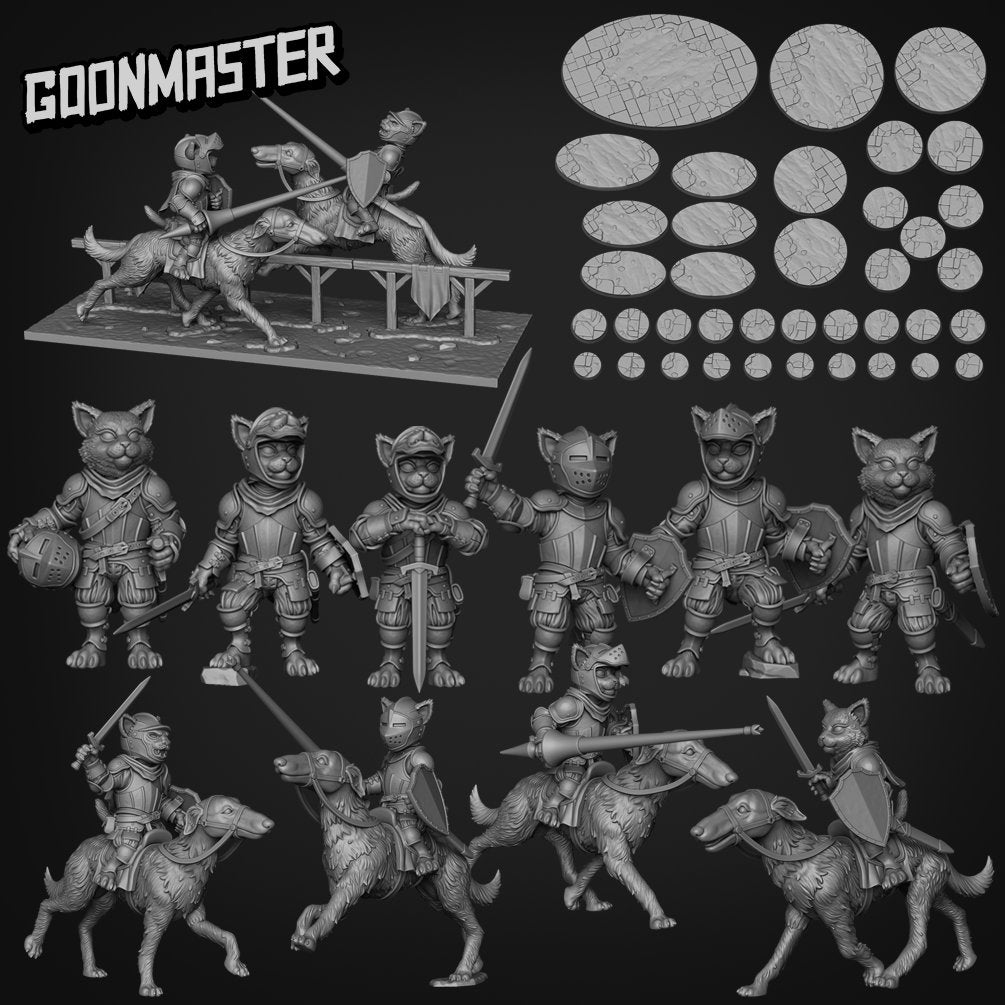 Cat Knight Jousting Dorama- Goonmaster | Miniature | Wargaming | Roleplaying Games | 32mm | Borzoi | Dog Mount