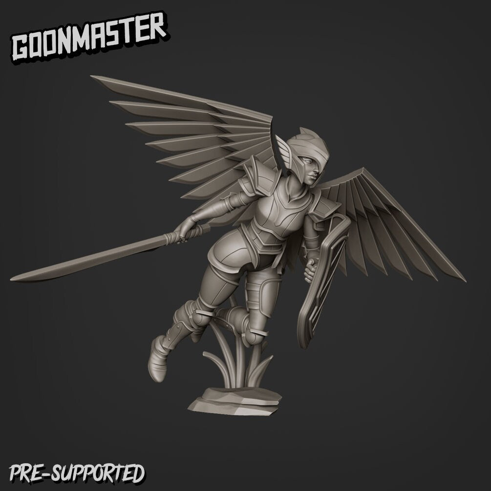 Sky Elf Valkyr- Goonmaster | Sky Elves | Miniature | Wargaming | Roleplaying Games | 32m | Fighter | Warrior | Soldier | Valkyrie