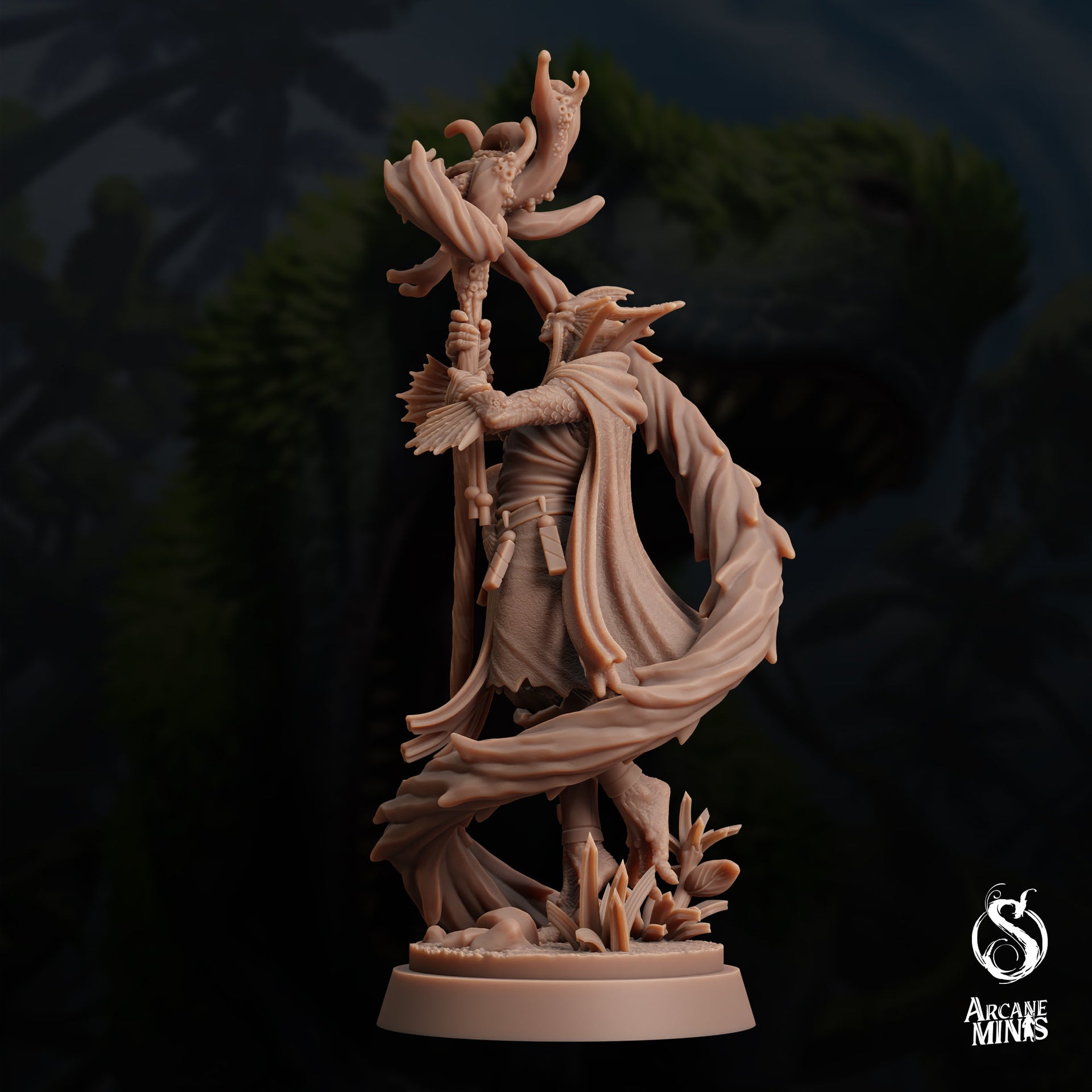 Sahuagin Druid - Arcane Minis | 32mm | Dino Domination | Fishfolk | Sorcerer