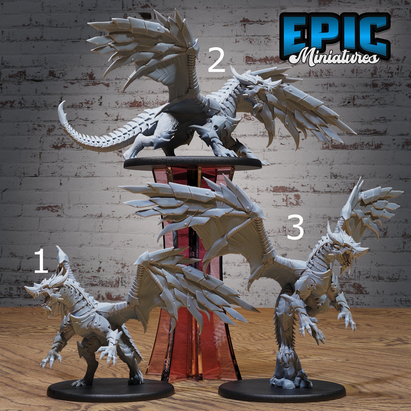 Armored Dragon - Epic Miniatures | Dwarf Mountain | 28mm | 32mm | Red | Flying | Champion