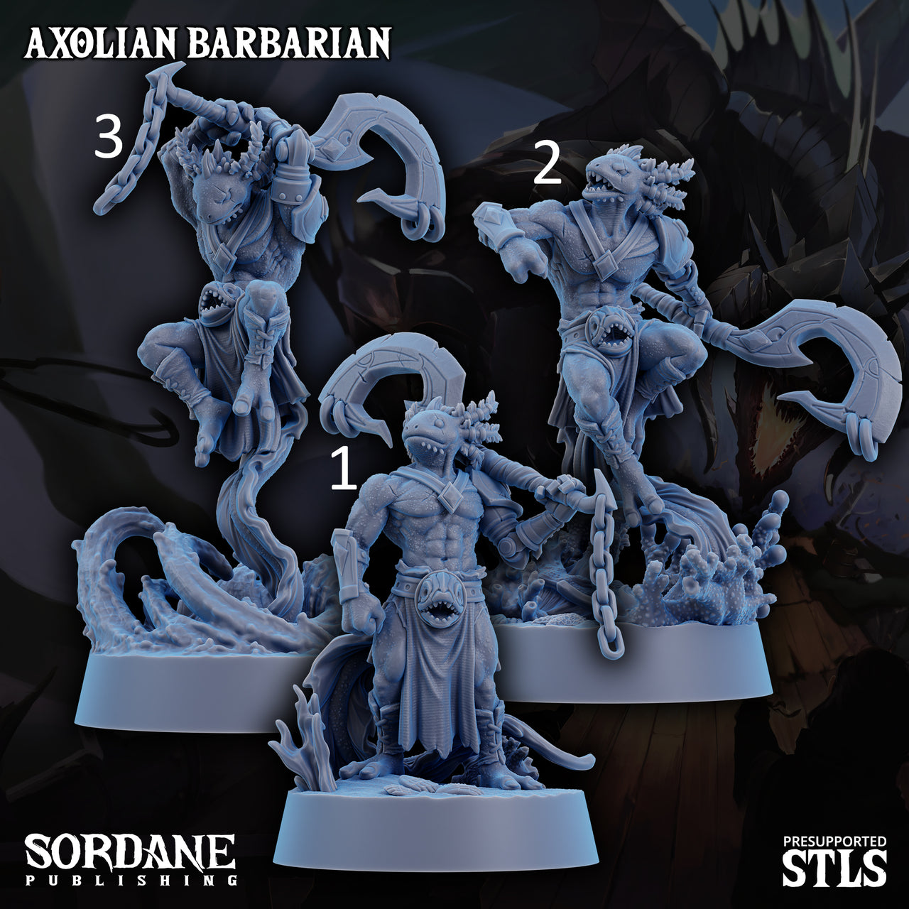 Axolian Barbarian, Axolotl folk Warrior - Sordane Publishing