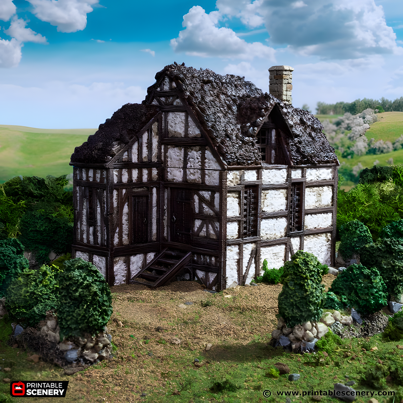 Wattle and Daub Barlyway Cottage. King and Country, 15mm, 28mm, 32mm - Printable Scenery