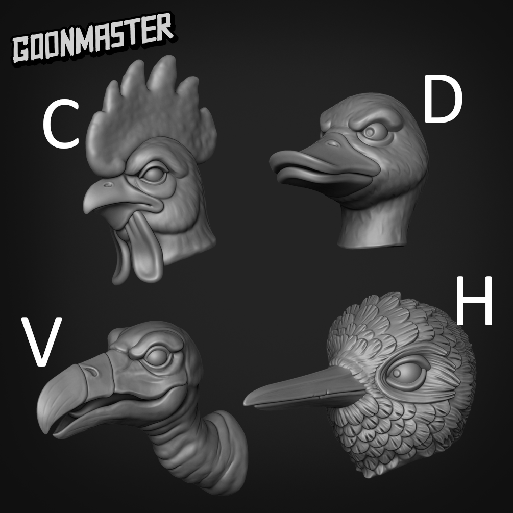 Bird animalfolk Heads - Goonmaster Basing Bits | Weird Kitbash Parts