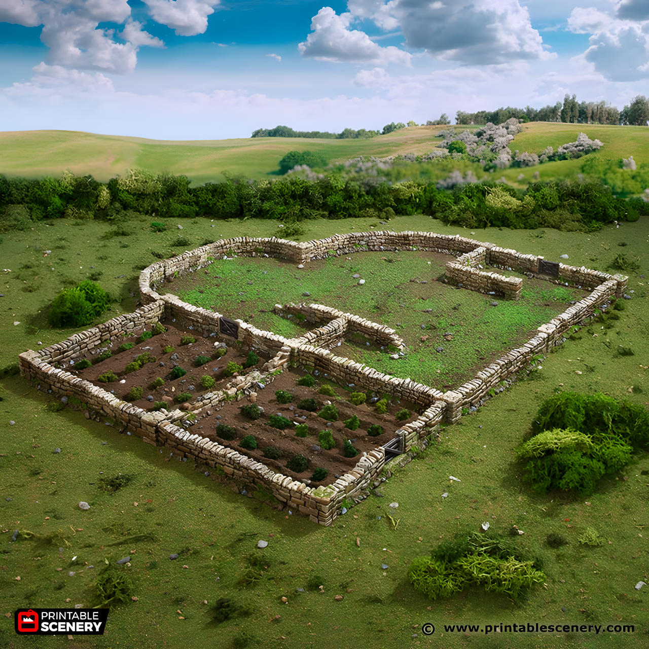 Country Low Wall. King and Country, 15mm, 28mm, 32mm - Printable Scenery