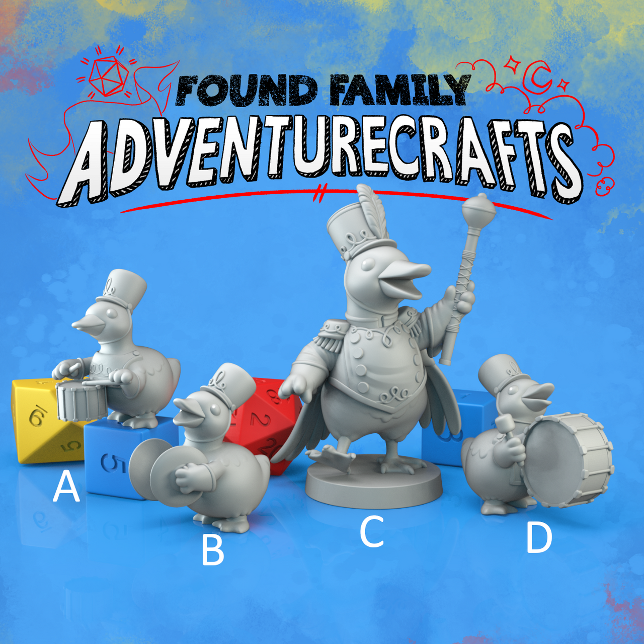 Duckie Parade! duck bandleader and 3 duckling drummers - Found Family Adventurecrafts