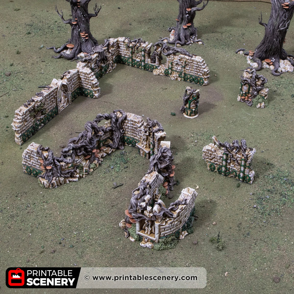 Elven Grove Hinged Wall. 15mm, 28mm, 32mm. Complete Elves - Printable Scenery (Copy)