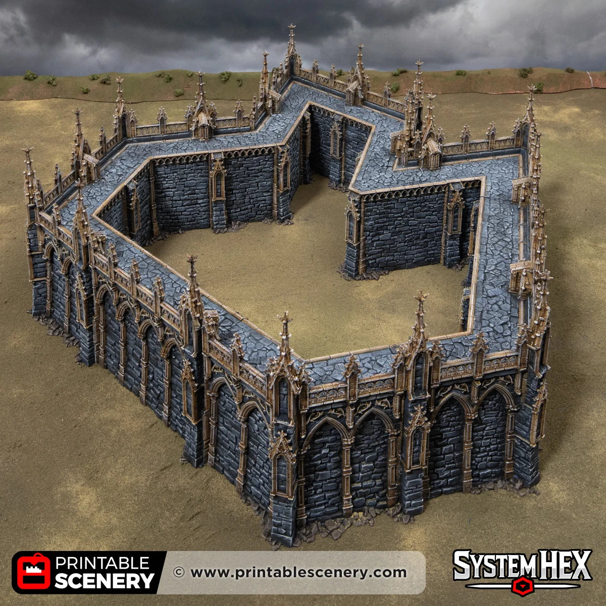 Gothic Angular Walls. Darkness and Desolation 15mm, 28mm, 32mm - Printable Scenery | SystemHex