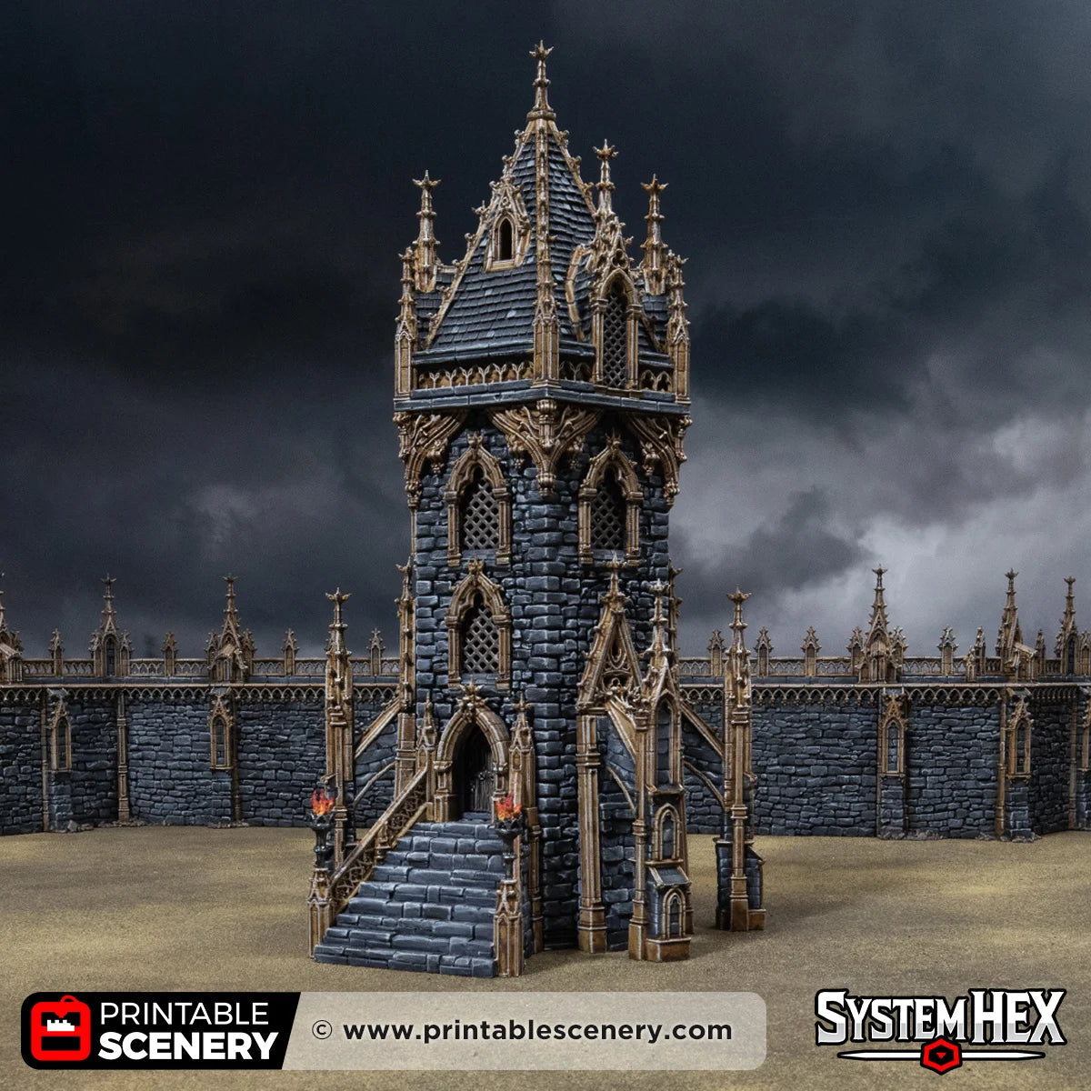 Gothic Hex Tower. Darkness and Desolation 15mm, 28mm, 32mm - Printable Scenery | SystemHex