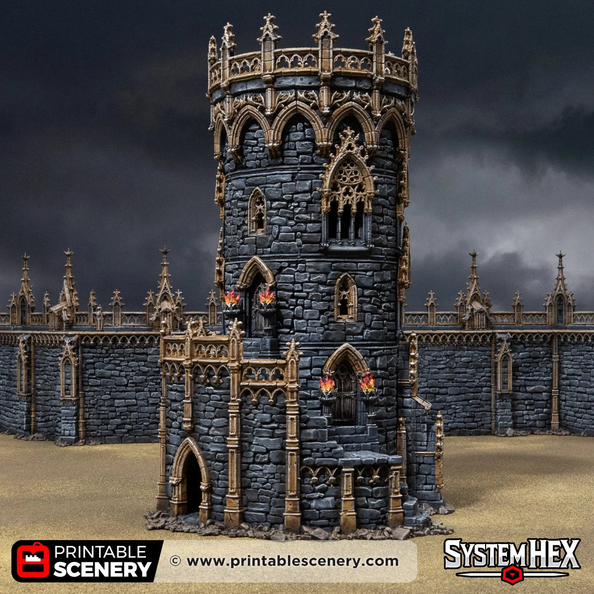 Gothic Round Tower. Darkness and Desolation 15mm, 28mm, 32mm - Printable Scenery | SystemHex