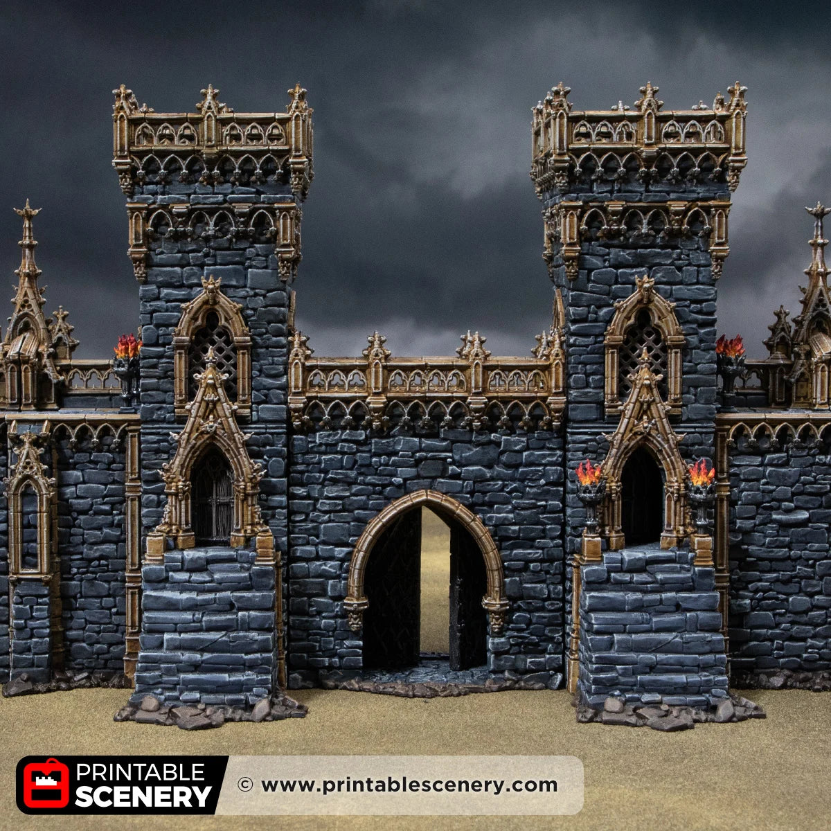 Gothic Square Tower with Gate. Darkness and Desolation 15mm, 28mm, 32mm - Printable Scenery | SystemHex