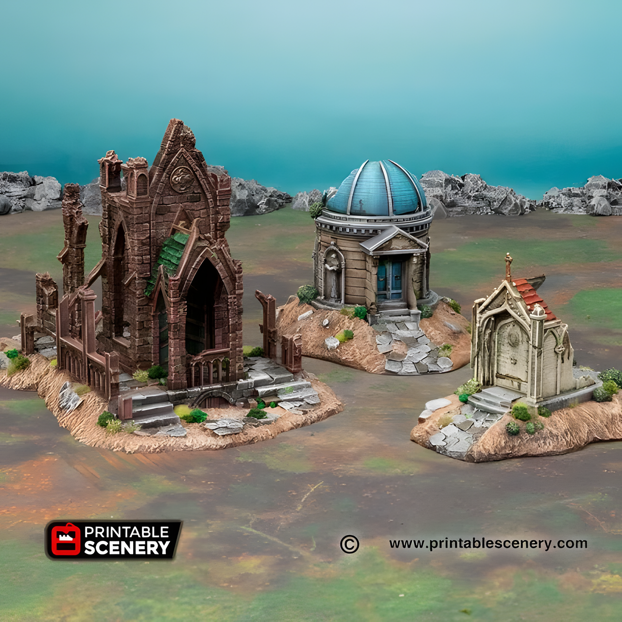 Hallowed Mausoleums, 15mm, 28mm, 32mm - Printable Scenery