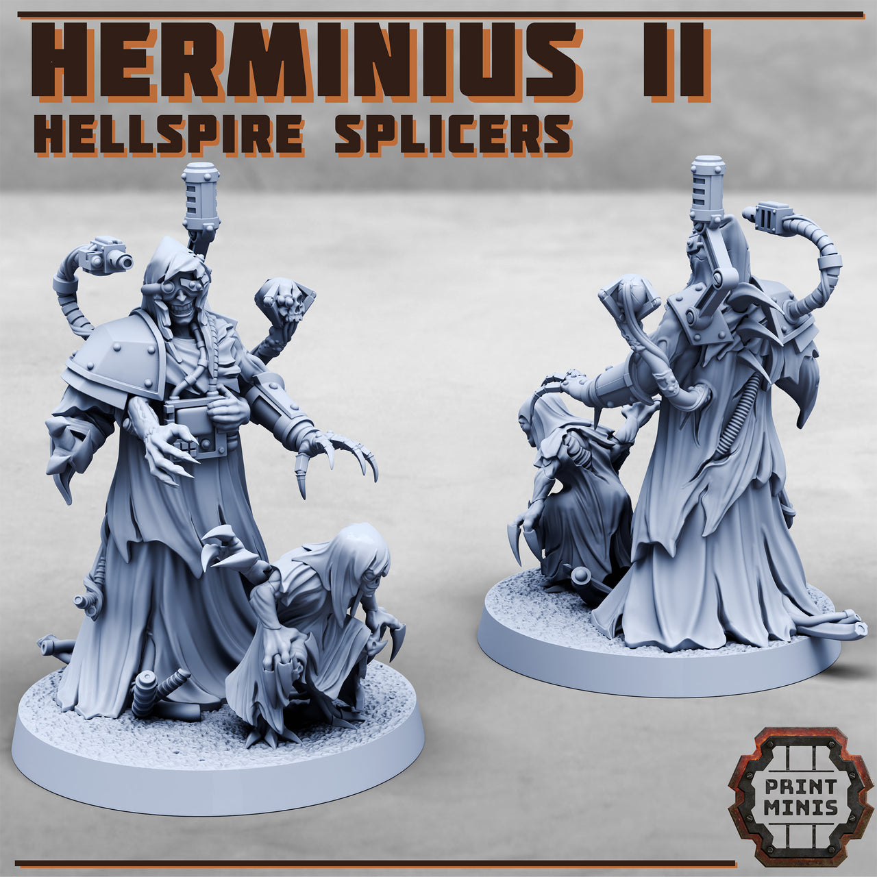 Herminius II and minion, mech cultist - Print Minis