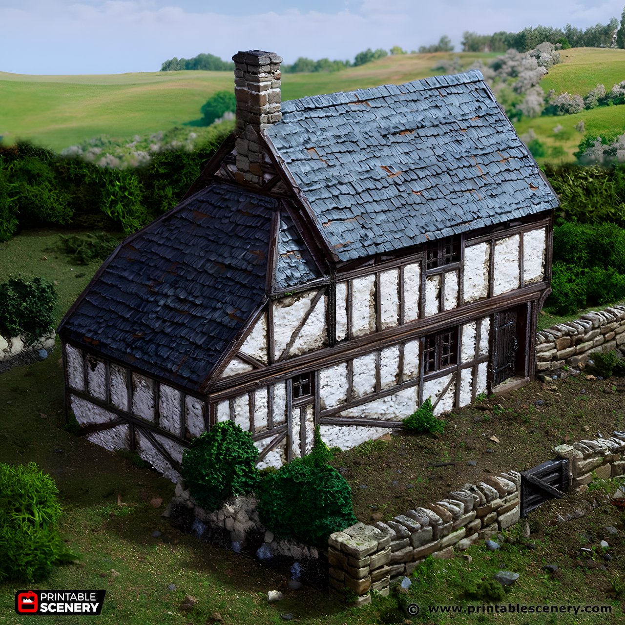 Wattle and Daub Hollyhock Cottage. King and Country, 15mm, 28mm, 32mm - Printable Scenery