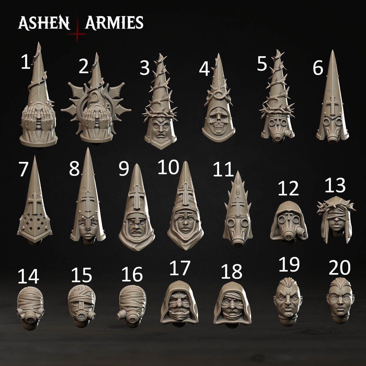 Holy Cult Modular Heads. Bleeding Procession - Ashen Armies | Grimdark Zealots