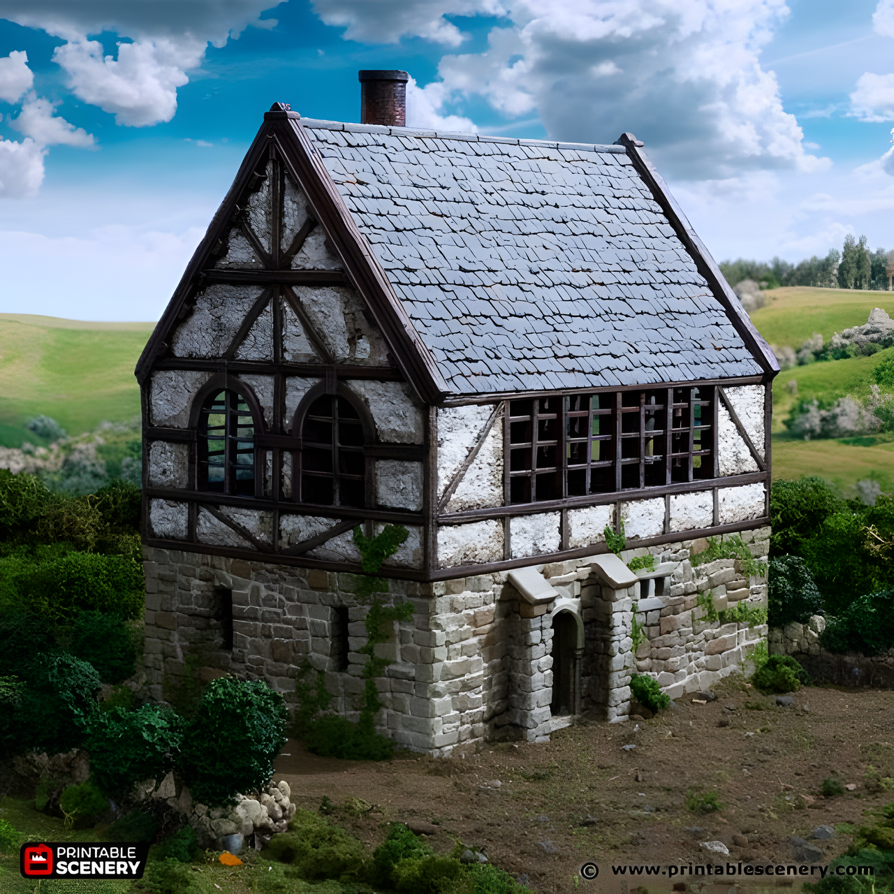 Wattle and Daub Stone Manor. King and Country, 15mm, 28mm, 32mm - Printable Scenery